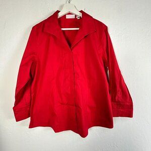 Chico's Womens No-Iron Red Long Sleeve Button-Down Shirt Size 2 Cotton Casual